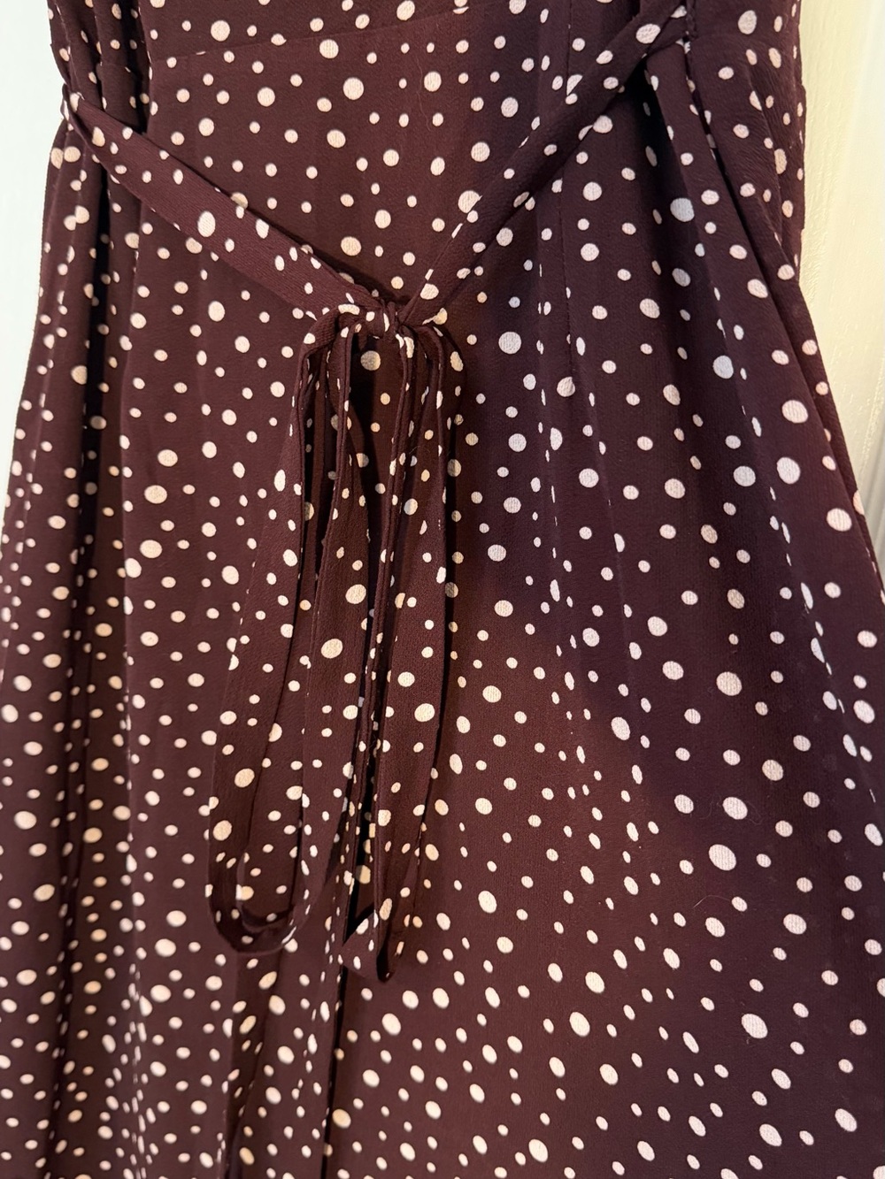 Max Studio Brown Polka Dot Ruffle Wrap Midi Dress Size L - Picture 10 of 14